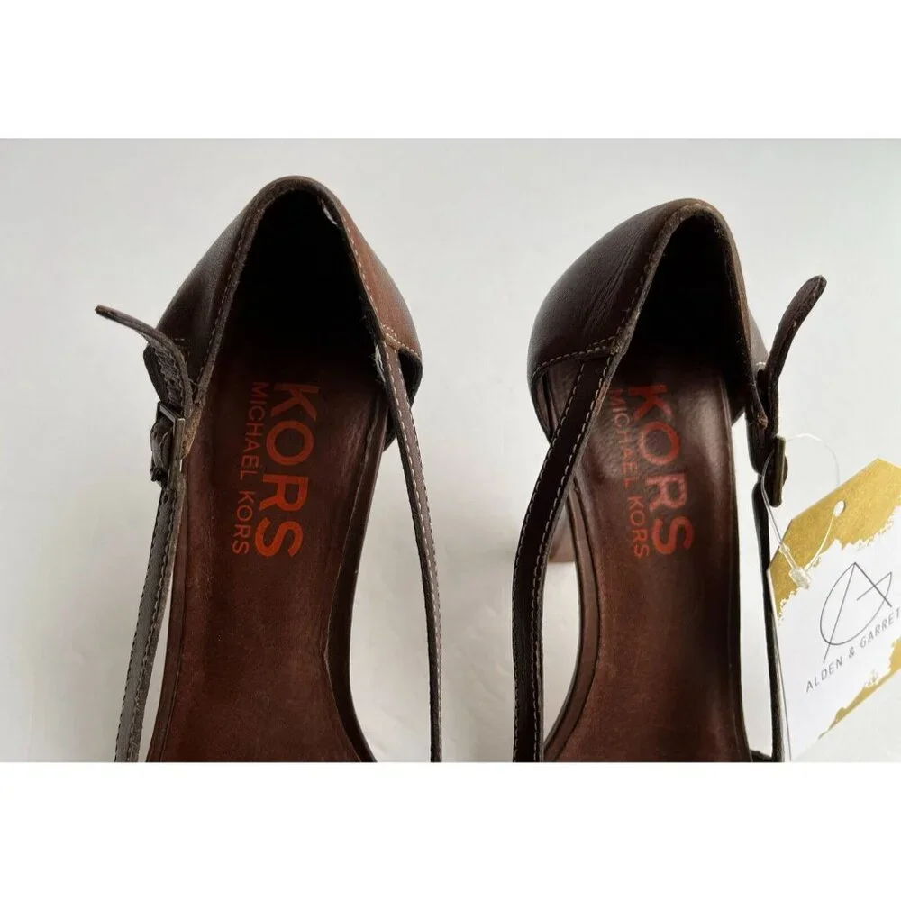 Michael Kors Brown Woven Strappy Wooden Heels, Size 8 (US)